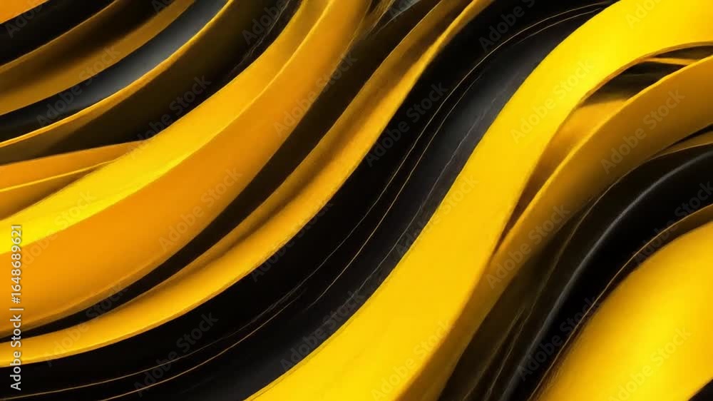 Poster abstract background of flowing yellow and black waves dynamic pattern of curved lines on a smooth su