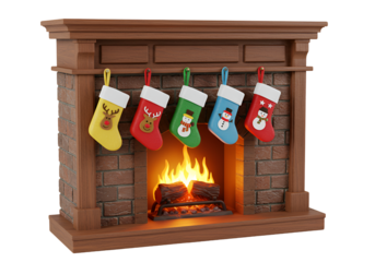 Festive Christmas Decorations with Stockings Hanging Above a Warm Fireplace
