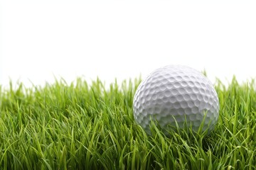 Fototapeta premium Three-Dimensional Golf Sign with a Golf Ball on Lush Green Meadow, Perfect for Summer Background