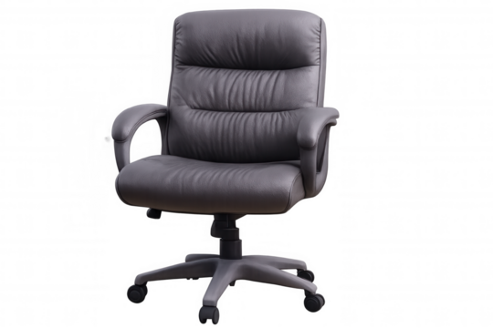 Modern gray office chair isolated on transparent background, perfect for interior design or workplace visualizations