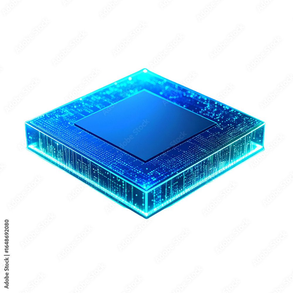 Aufkleber isolated blue electronic circuit board with a closeup of a computer chip and microchip components, s