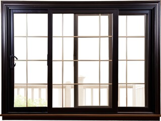 Dark-framed sliding glass doors/windows with a view