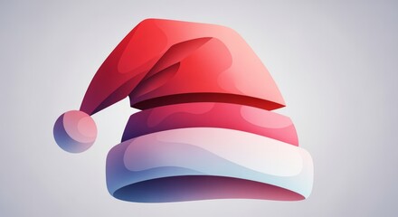 Stylized Red Santa Hat with White Brim on Light Gray Background