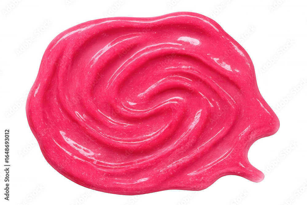 Poster pink cream swirling and dripping down, creating a dynamic and visually appealing texture on a transp