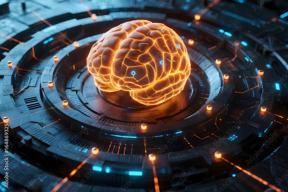 Poster artificial intelligence ai brain technology futuristic digital concept neural network