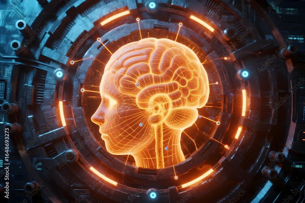 Poster artificial intelligence brain concept ai technology machine learning neural network future tech