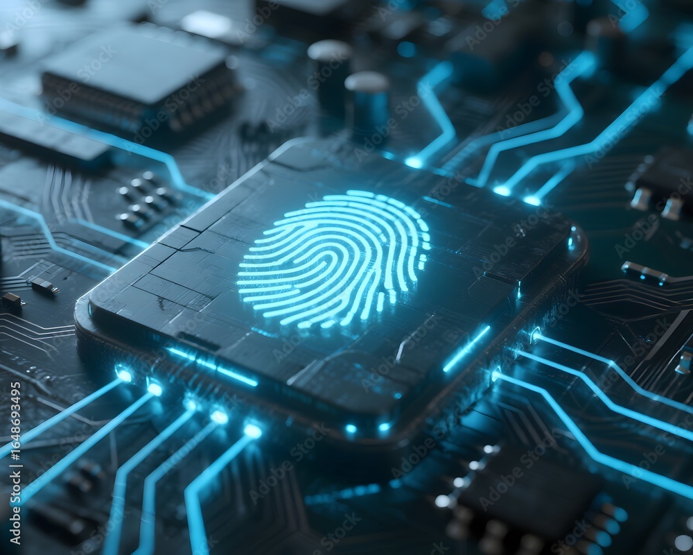 Poster fingerprint security technology concept digital id biometric authentication system scan tech