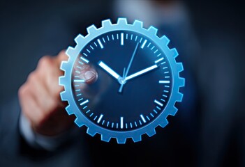 A hand points to a digital gear clock