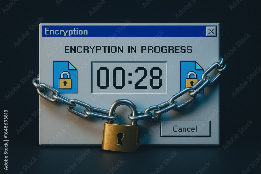 Poster cyber fortress: a digital window showcases the process of data encryption, where information is secu