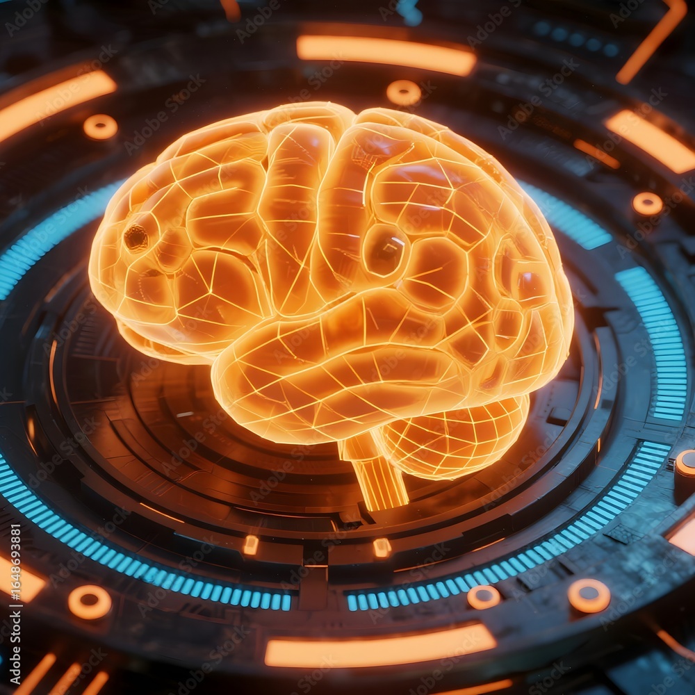 Poster artificial intelligence brain technology concept with futuristic circuit design art