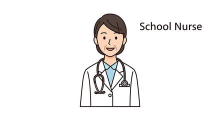 Fototapeta premium Illustration of a school nurse wearing a white coat and stethoscope against a white background ai genrated