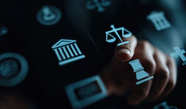 Hand touching digital legal icons