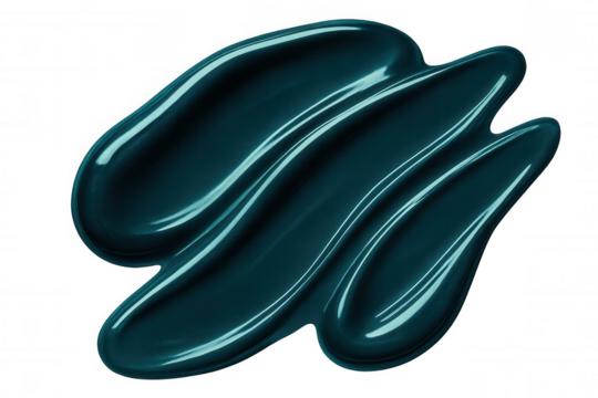 Glossy teal nail polish is smeared on a transparent background, creating a vibrant and textured abstract design