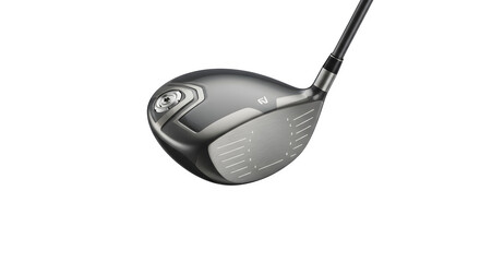 Silver golf driver stands against a black background for sports branding and product photography.