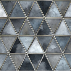 Bauhaus triangle mesh with metallic silver edges and watercolor textures