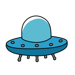 UFO vector illustration in cartoon style, representing flying saucer and alien spaceship, isolated on dark background