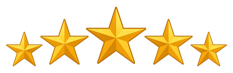 Obraz premium Golden five star rating. Vector illustration. Five shiny stars as symbol of best quality. Golden stars icons set