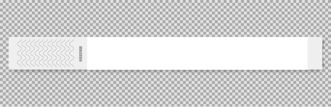 Wristband bracelet event access. Mock up paper hand band. Sticky hand entrance event paper bracelet isolated on a transparent background.