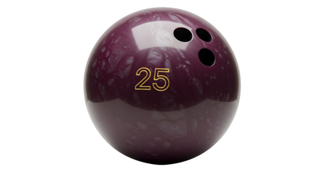 Maroon bowling ball gleams, sporting number 25 in gold. Perfect for sports branding, posters, or backgrounds.