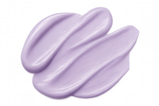 Lavender cosmetic cream spreading, revealing silky texture against transparent backdrop, highlighting skincare product's smooth consistency