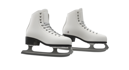 White Ice Skates appear polished with soft studio lighting. For winter sports photography, product staging, and elegant poster designs.