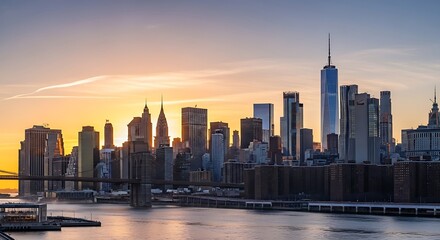 Fototapeta premium Manhattan's majestic skyscrapers paint a stunning urban landscape against the backdrop of a