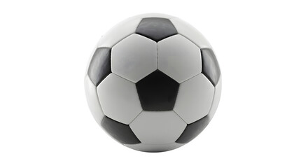 Fototapeta premium Black and white leather ball shows classic soccer design, isolated for sport posters, advertising, and team branding.