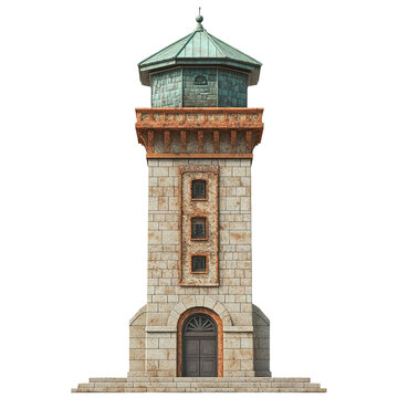 3D front view illustration of a Sokol Tower Croatia monument isolated on a white transparent background