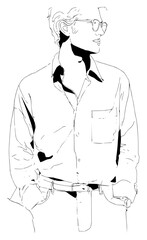 Man in shirt and loose bow. Vector format on transparent background png