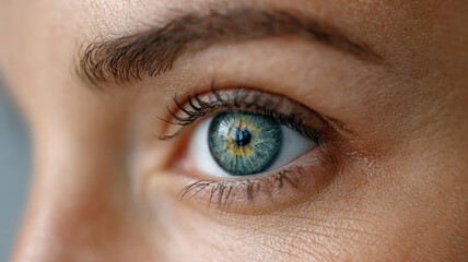 Fototapeta premium Close-up of a blue eye with detailed iris and natural skin texture