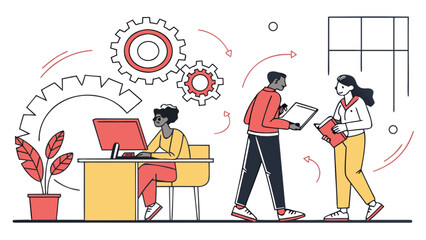 Business team collaboration workflow management and office productivity illustration vector design concept