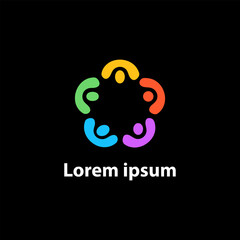 Corporate group meeting logo. People holding hands logotype. International team collaboration icon. Team-building sign. Family and children symbol. Social unity. Colorful flower vector illustration