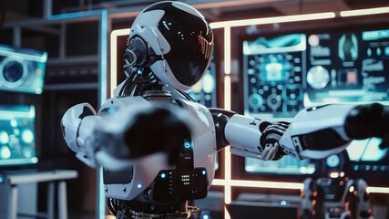 Robotics engineer calibrating humanoid robot4K Videos - Powered by Adobe