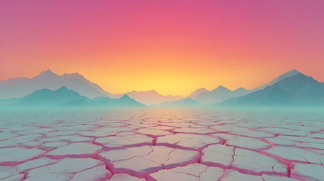 Colorful landscape of cracked earth at sunrise. - Powered by Adobe