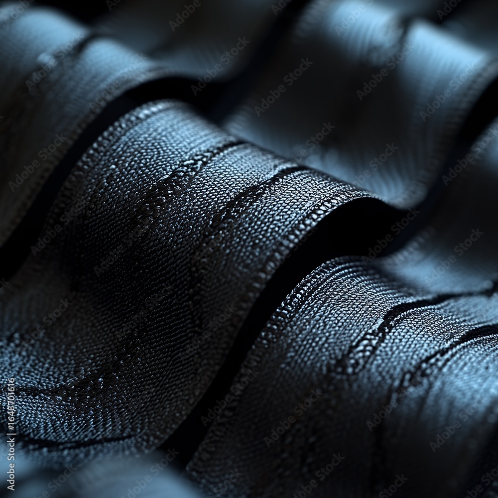 Aufkleber an artistic close-up view of rippled black fabric showcasing textured waves and intricate patterns i