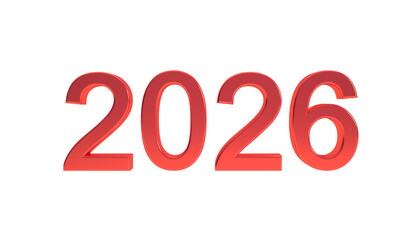 2026 red 3D text isolated on white background, happy new year backdrop concept 3D rendering illustration.