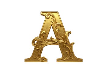 A 3D and vector hybrid of a vintage serif letter &ldquo;A&rdquo; in gold with intricate gothic ornamentation