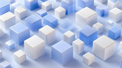 Obraz premium Abstract geometric shapes of white and light blue cubes.