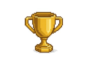 A pixelated golden trophy with smooth 3D shading and vector outlines