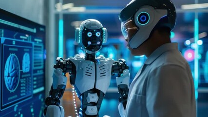 Robotics engineer calibrating humanoid robot4K Videos - Powered by Adobe