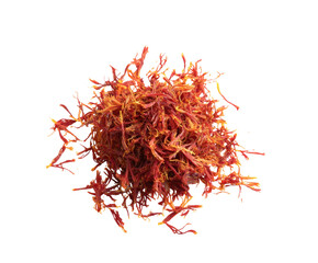 Naklejka premium saffron threads heap isolated on white background