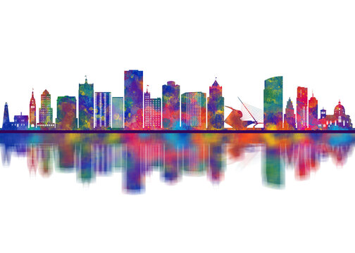 Milwaukee Wisconsin Skyline. Cityscape Skyscraper Buildings Landscape City Downtown Abstract Landmarks Travel Background Modern Art