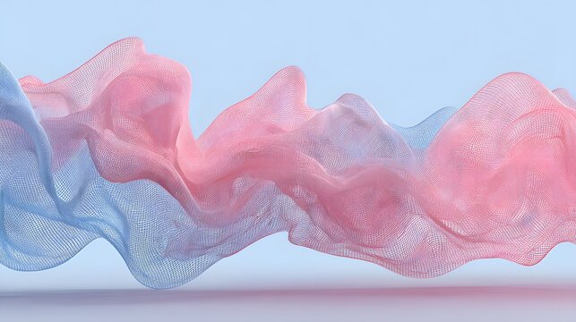 Abstract design of flowing, mesh-like fabrics in pastel pink and blue. - Powered by Adobe