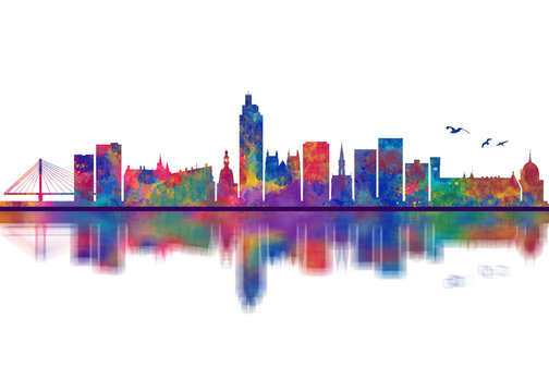 Nantes France Skyline. Cityscape Skyscraper Buildings Landscape City Downtown Abstract Landmarks Travel Background Modern Art