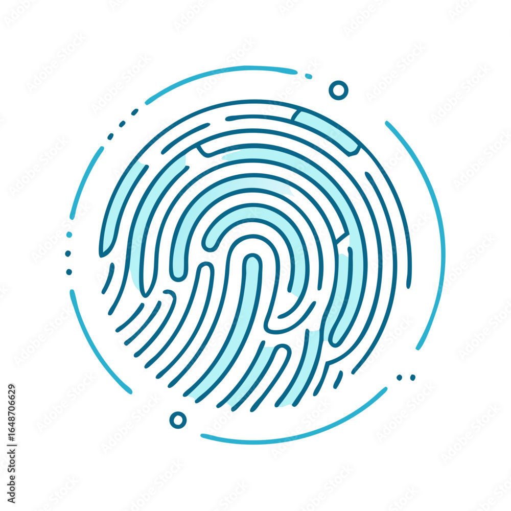 Poster stylized digital fingerprint scan with light and dark blue circular design