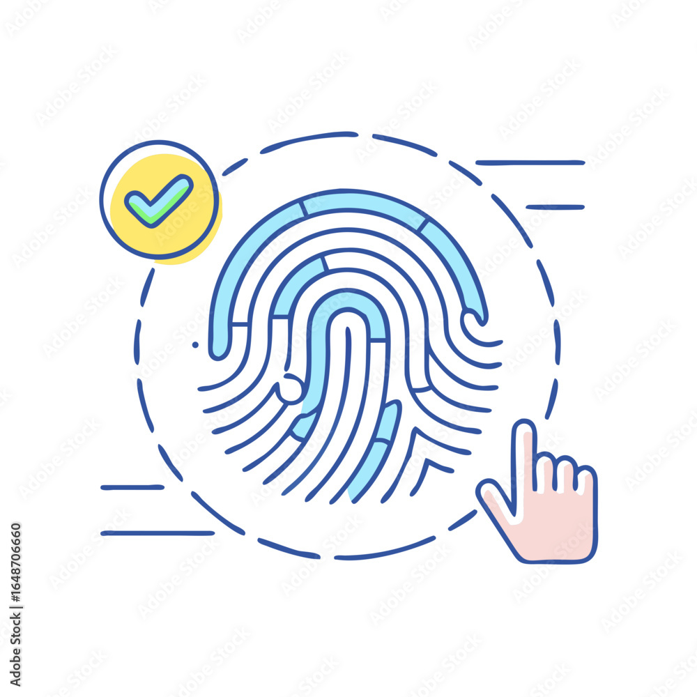 Aufkleber fingerprint identification authentication system with positive checkmark and hand