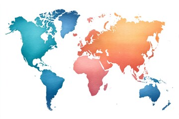 Obraz premium Colorful watercolor world map showing continents and oceans