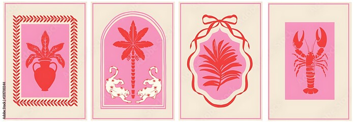 Tropical motifs palm tree lobster vase tigers pink