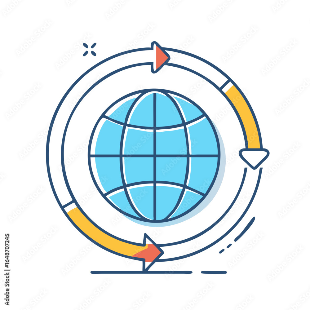 Poster global network connection with circular arrows representing data flow and optimization