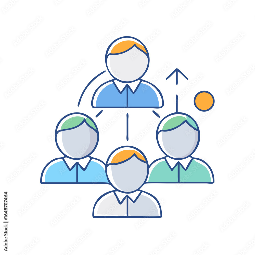 Poster organization chart depicting management and hierarchy of team members in business